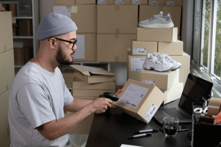 Professional workspace with MacBook and lamp